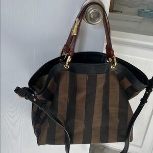 Fendi Brown and Black Trapezoidal Tote with Gold Hardware